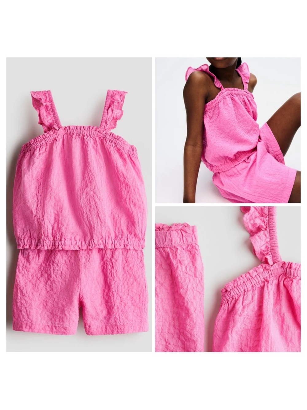 H&M girls two piece crinkle effect cotton set top + shorts